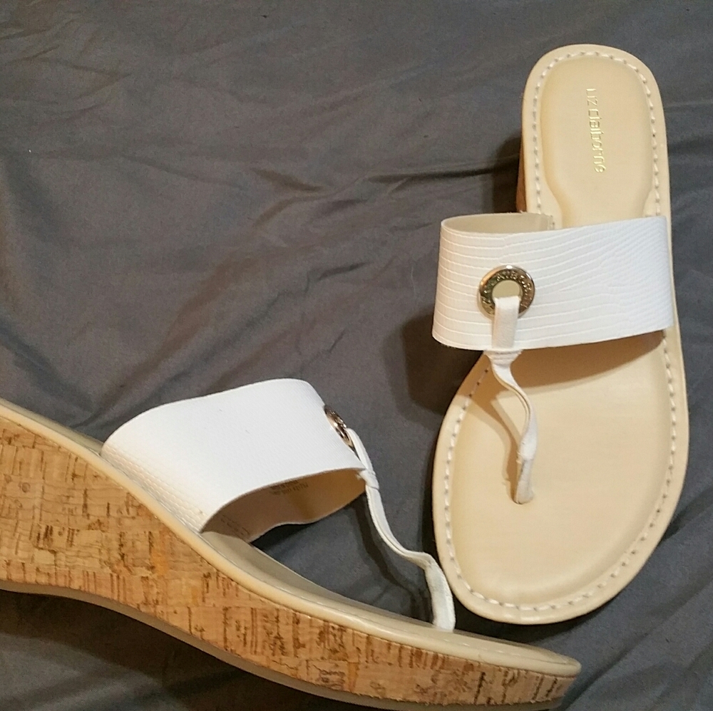 New Liz Claiborne White and Tan Sandels